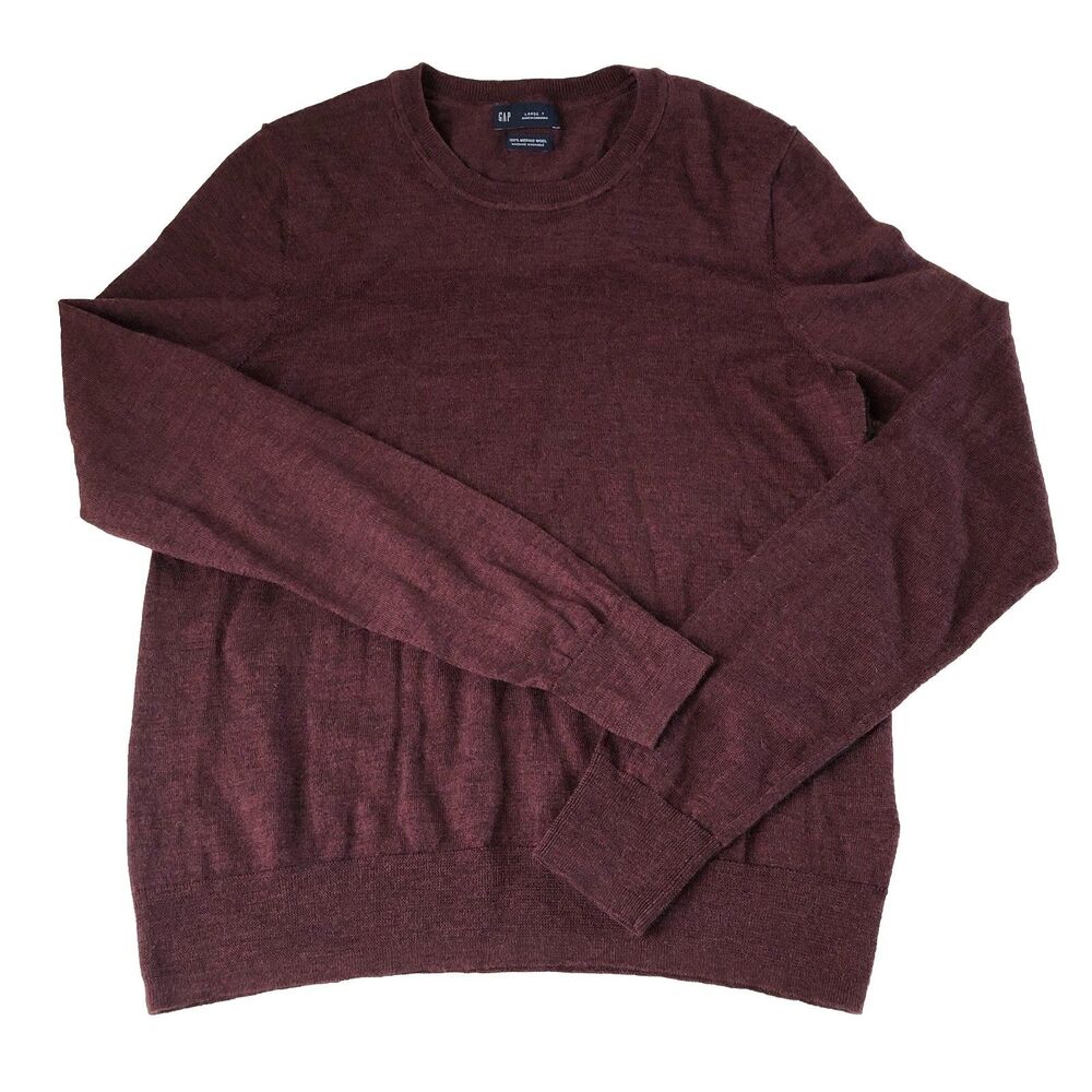 GAP Men's Merino Wool Sweater Shrunk To Size Small Burgundy Crewneck